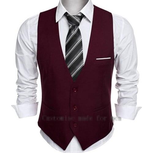 High Quality 2018 New Style - Elegant - Men - Dresses - Slim Fit Casual Vest - Burgundy - Three Boutons-Mode-Hommes-Vent 580