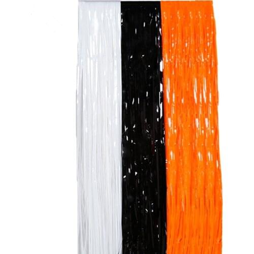 92x245cm White Orange Black Color Metallic Foil Fringe Shiny Rain Curtains for Halloween Party Horror Decoration Home Decor
