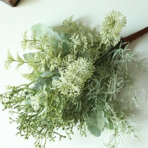 INS Green Plant Silver Leaf Chrysanthemum with Grass Artificial Flowers Artificial Flowers Wholesale Wedding Decorations