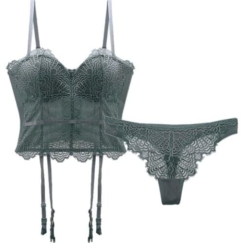 Green Balconette Floral Lace Bodysuits For Women Sexy Lingerie Sleeveless Underwire Padded Push Up Shapewear Female Jumpsuit C D