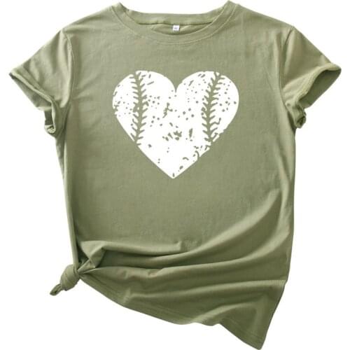 MK Baseball Love Printed Short Sleeve T-shirt for Women Cotton O-Neck S-5XL Plus Size Tops Tees