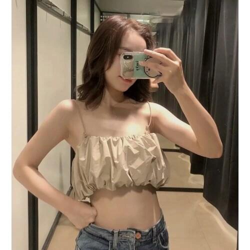 Sexy Sling Sleeveless Crop Top Women Summer Y2k Clothes Spaghetti Strap Tops Fashion Ruched Streetwear 2021 Strapless Camisole