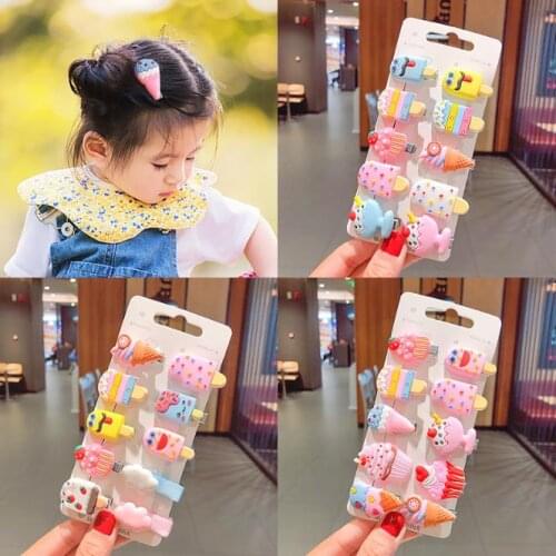 1set=10pcs Cream Ice Cream ChildrenS Hairpin Girls Baby Does Not Hurt Hair Duckbill Clip Small Clip Hair Accessories