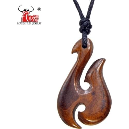 GX119 Hot Sale New Zealand Maori Pendant Jewelry Handmade Carved Yak Bone Fish Hook necklace men Choker for surfing