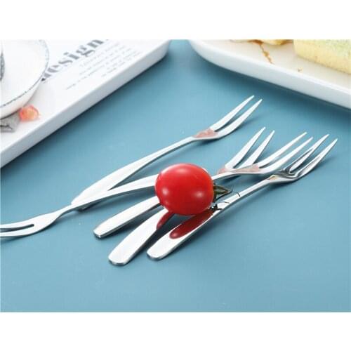 1 Piece Stainless Steel Two-toothed Fork Cutlery Fruit Fork Snack Fork Gadget Stainless Fruit Sticks Fruit Fork