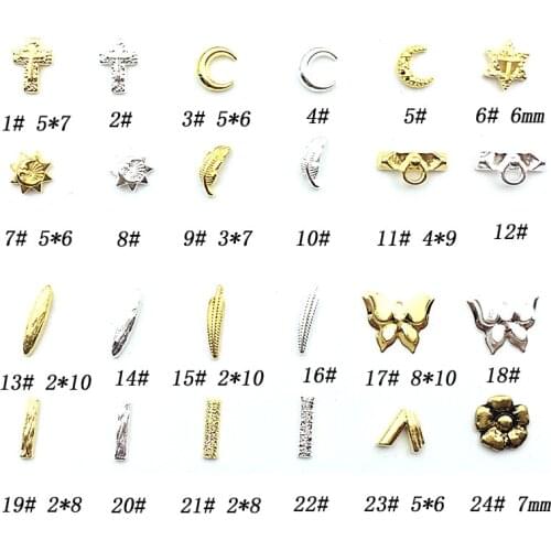 10Pcs/Lot Japan Gold Silver Cross Moon Butterfly Flower 3D DIYMetal Alloy Nail Art Deco Nail Stickers/Charms/ Tools for Manicure