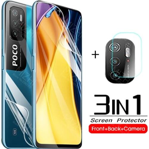 3-in-1 hydrogel soft film for xiaomi poco m3 pro m 3 m3poco lens front back screen protector for pocophone m3pro glass films