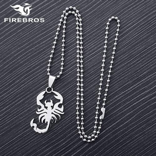 FIREBROS Free Bead Chain Silver Color High Polished Stainless Steel Animal Scorpion Pendant Necklace Men Women Jewelry Gift