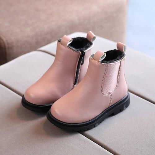 Girls Boots New Autumn Winter Leather Boys Martin Boots Ankle Waterproof Kids Fashion Short Boot Childrens Cotton Shoes E292