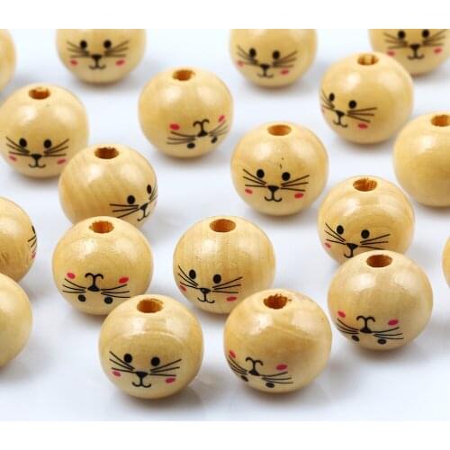 30mm 3pcs Natural Wooden Beads Cute Cat Pattern Spacer Wood Beads Handmade DIY Jewelry Making Baby Pacifier Chain Accessories