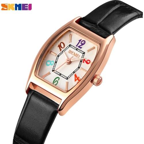 Vintage women quartz analog watches skmei classic black elegant ladies clock retro leather strap wristwatches relogio feminino