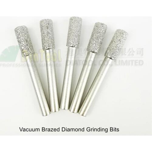 DIATOOL For Stone 5pcs Diameter 8mm Cylinder Diamond Burrs Shank 6mm Grinding Heads Bits