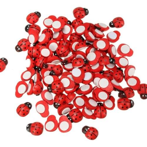 DIY New Cute 100pcs Wooden Ladybird Ladybug Sticker Children Kids Painted adhesive Back Craft Home Party Holiday Decorations