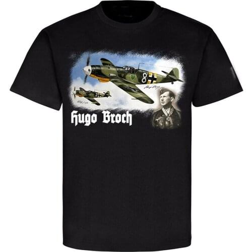 Me-109 Hugo Broch Luftwaffe Bf Emil Ace Pilot T-Shirt. Summer Cotton O-Neck Short Sleeve Mens T Shirt New S-3XL