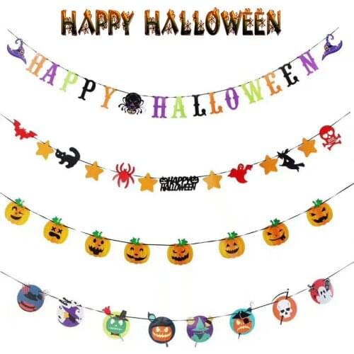 Halloween Pull Flag Pumpkin Paper Banner Halloween Party Decoration Hanging Flag Banner Buntting Outdoor Flag Window Pendent