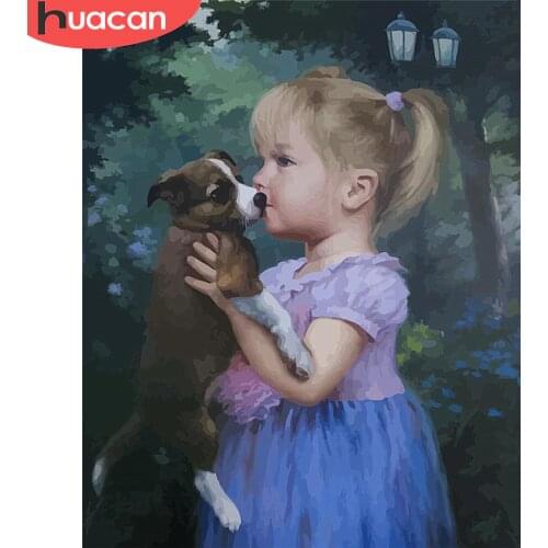 HUACAN Paint By Number Girl DIY Pictures By Numbers Dog Kits Hand Painted Painting Art Drawing On Canvas Gift Home Decor