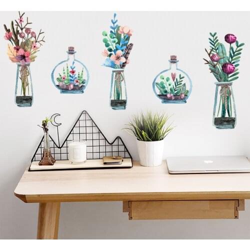 Illustration Hanging Basket Plant Flower Wall Sticker Living Room Bedroom Background Wall Sofa Home Decoration Wall Sticker