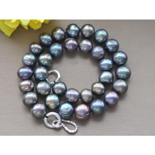 Z10554 17"~33“ 13mm Peacock-Black Round Freshwater Pearl Necklace
