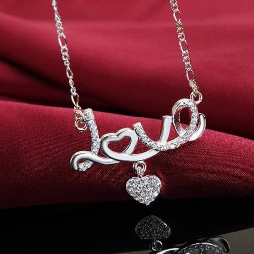 Fashion brand 925 Sterling Silver Necklace For Women Jewelry Zircon heart Beautiful LOVE Pendant Valentines Day gifts Wedding