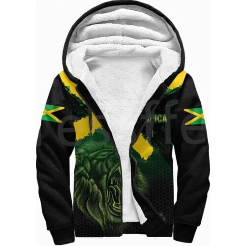 Tessffel Reggae County Flag Africa Jamaica King Emblem Lion 3DPrint Men/Women Winter Coat Zipper Fleece Hoodies Casual Jacket A1