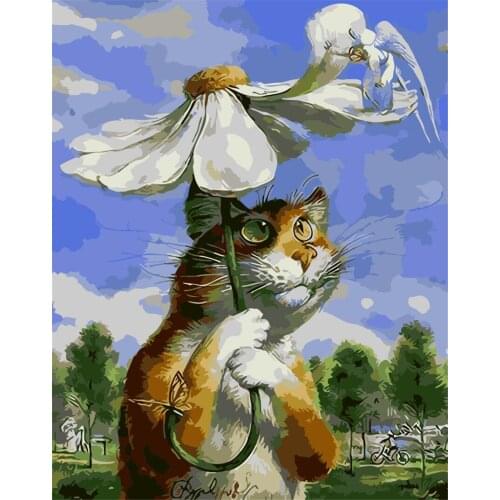 DIY Digital Painting By Numbers Package Flower cat oil painting mural Kits Coloring Wall Art Picture Gift frameless
