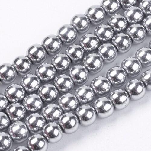 6mm Non-magnetic Synthetic Hematite Round Beads Strands, Grade A, Hole: 1.5~2mm; about 65~70pcs/strand