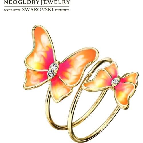 Neoglory Austria Rhinestone & Enamel Adjustable Finger Ring Colorful Butterfly Style Exquisite Design For Lady Trendy Gift