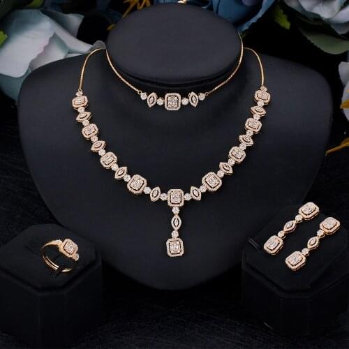 New Arrivals Fashion Pretty 4 PCS Jewelry Set For Wedding Engagement Cubic Zirconia Shiny Ring Women Accessories High Quality