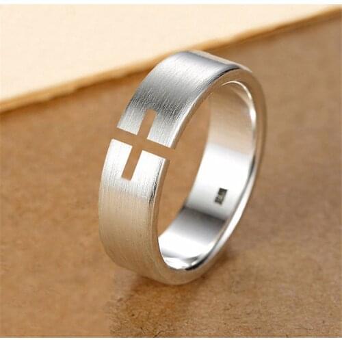 New Minimalist Drawing Process Gollow Cross Adjustable Rings 925 Sterling Silver Korean Charm Jewelry Undefined For Women Girls