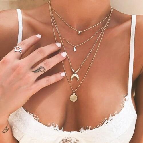 Boho Sweet Moon Gold/ Silver Plated Jewelry Temperament Crescent Clavicle Chain Pendant Necklaces