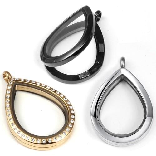 28*38mm Teardrop Magnetic Closure 316L Stainless Steel Floating Living Memory Glass Locket Pendant
