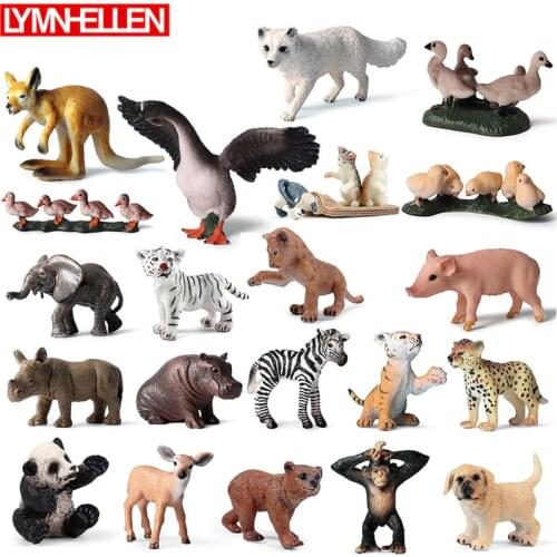 Simulation Wild Cub Animal Lion Tiger Leopard Panda Deer Orangutan Elephant Cat Chicken Collection Q Version Action Figure Toys