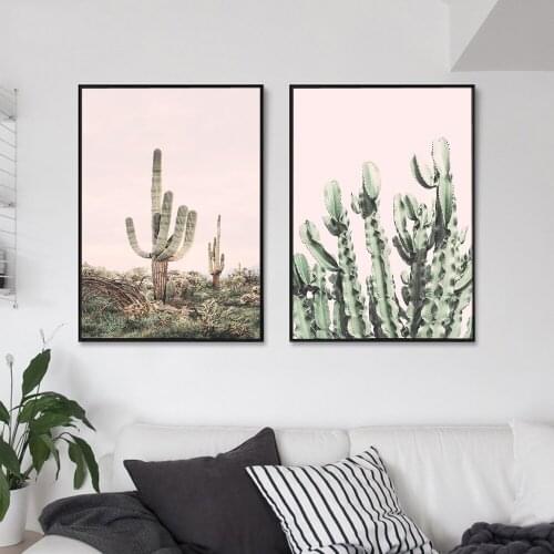 Scandinavian Landscape Canvas Wall Art Poster A4 Nordic Style Pink Cactus Desert Print Painting Nature Plant Decoration Pictures