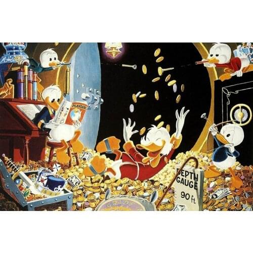 Modern cartoon cute ducks happpy gold jewelry scenery canvas prints oil painting printed on canvas kids room decoration picture