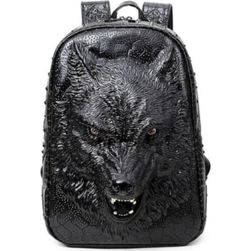 Stylish backpacks 3D wolf head backpack special cool shoulder bags for teenage girls PU leather laptop school bags