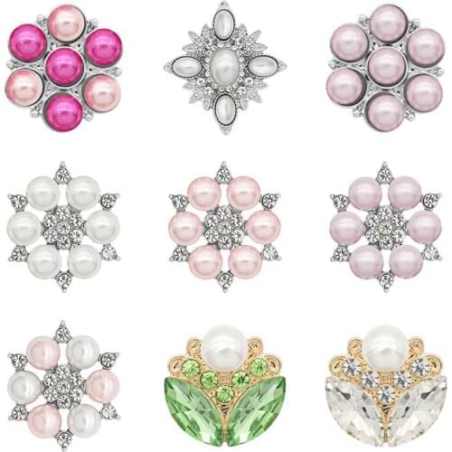 Rhinestone Flower 20mm Metal snap button jewelry DIY bracelet KD1089