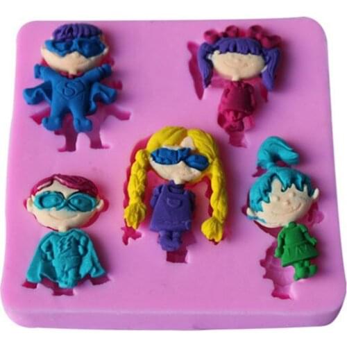 Super Girl Boy Fondant Cake Mold Chocolate Silicone Pastry Mould Pudding Ice Cube Candy Molds Baking Cake Decoration Tools Aouke