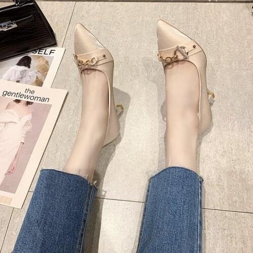 High heels womens popular new summer fashion popular square buckle pointed toe stiletto fashion pumps