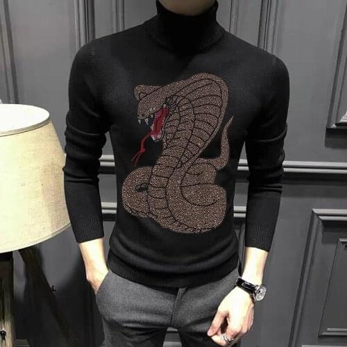 Comfortable Cashmere 100% Turtleneck Sweater For Men Anti-Cold Super Warm Sweatshirt Animal Design Pullover