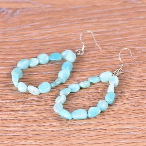 Natural Stone Dangle Drop Hoop Earrings Gift For Her Modern Style