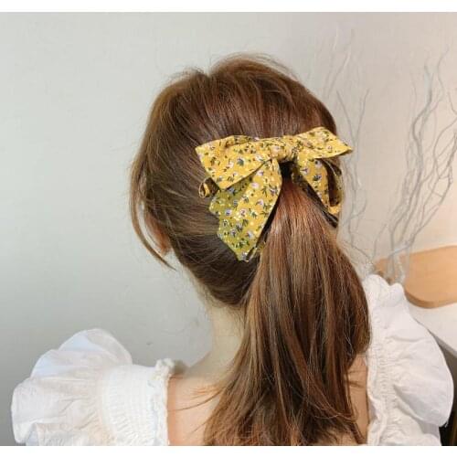Big Bow Hair Clip Korea Sweet Vertical Ponytail Holder Floral Print Hair Banana Hairpin Women Girls Hair Accessories Headdress