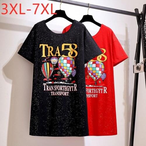 New 2021 Ladies Summer Plus Size Tops For Women Large Short Sleeve Loose Black Cotton Sequins Print T-shirt 3XL 4XL 5XL 6XL 7XL
