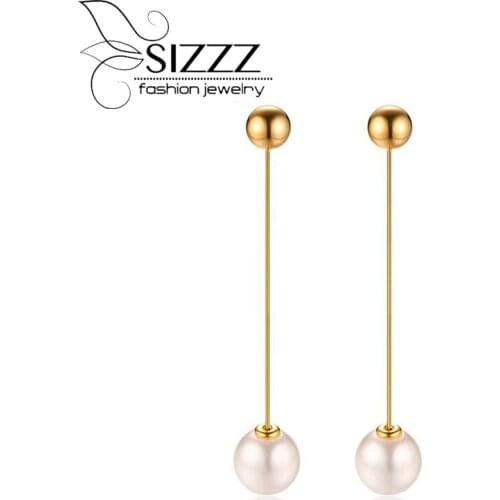 SIZZZ In the long paragraph micro-inlaid beads gold earrings temperament small jewelry for women