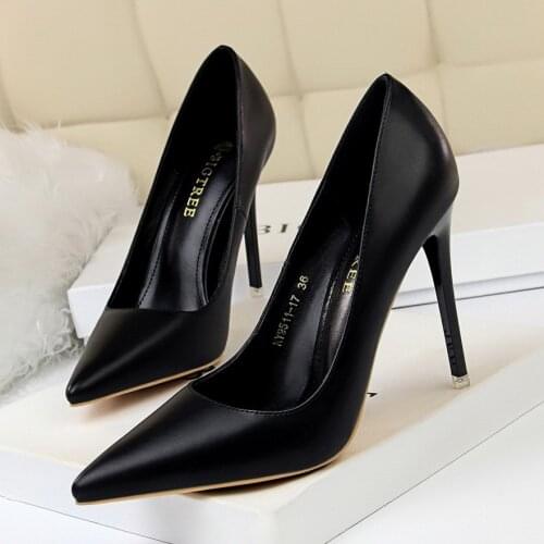 2021 Genuine Leather Woman Shoes High Heels Women Pumps Thin Sexy High Heel Shoes Black/Nude 8cm 10cm heels women plus size 43