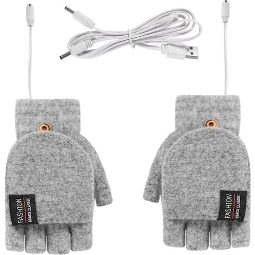 Unisex Winter USB Electric Heated Gloves Warmer Power Supply Half Finger Mitten Double-Sided Heating Non-full Finger Outdoor