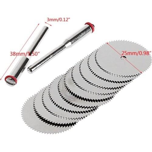 12PCS/SET Wood Saw Blade Disc + 2 x Rod Dremel Rotary Cutting Tool 10 x 25mm Support