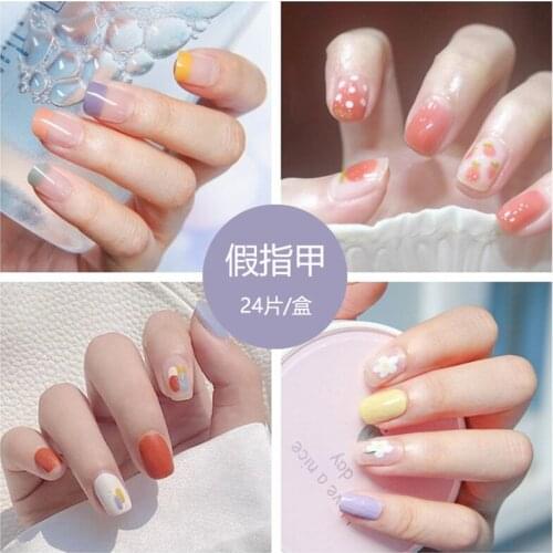 24pcs Pieces Of Fake Nails Pressed On The Nails With Glue Design Set Fully Artificial Detachable Nail Art Stickers Reusable