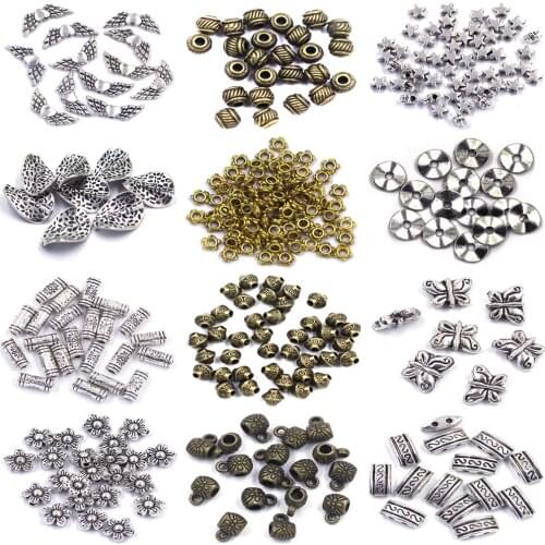 33 Styles Spacer Beads Leaf Star Heart Wing Butterfly ZInc Metal Alloy Silver Tone For Charms Necklaces Jewelry DIY Findings