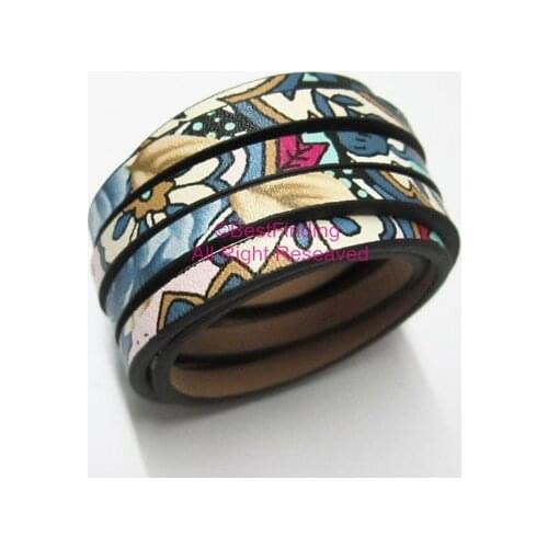 5x2mm Ethnic leather cord Blue mixed ethnic Flat leather cord