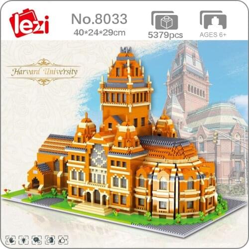 8033 World Architecture Harvard University School 3D Model DIY Mini Diamond Blocks Bricks Building Toy For Children No Box